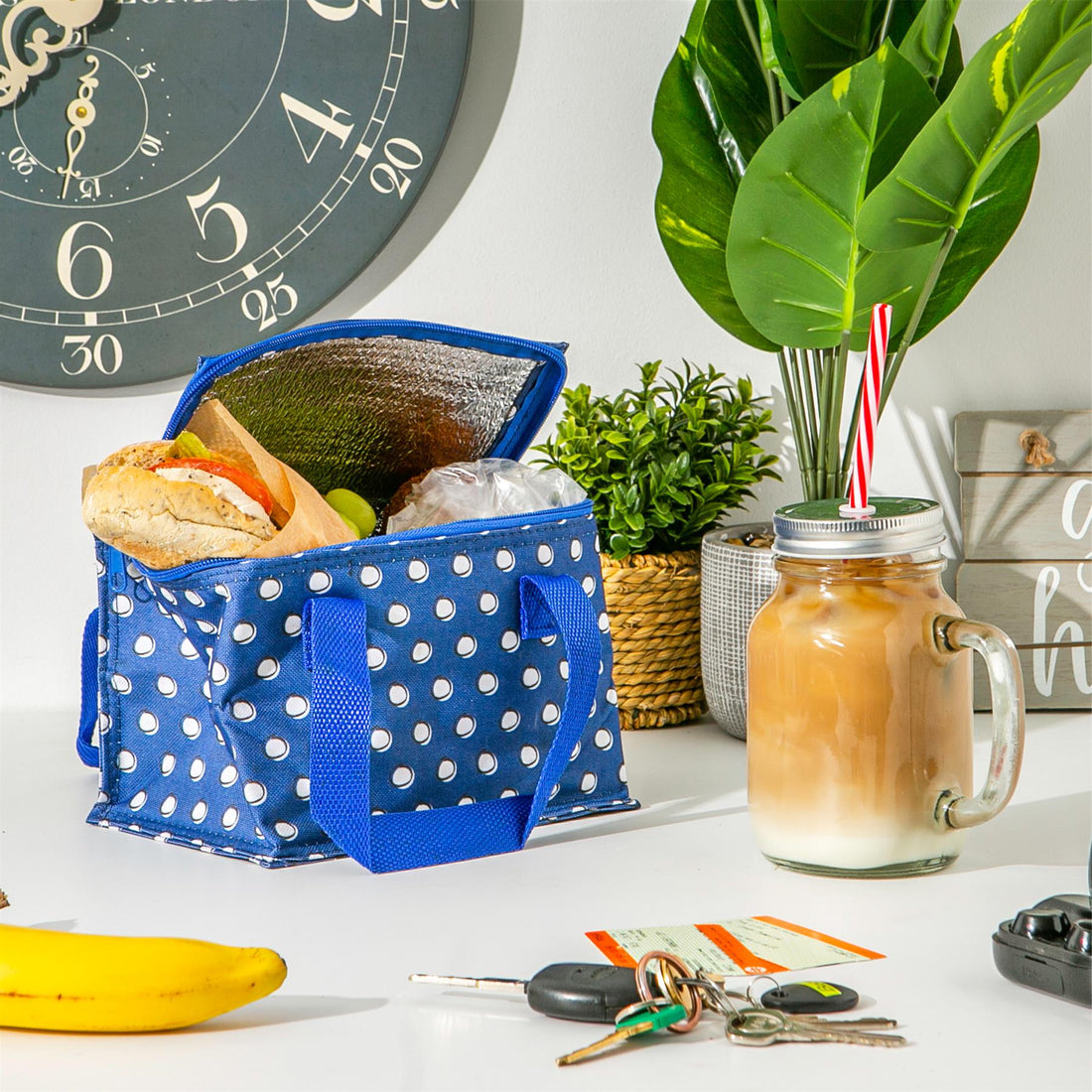 Insulated Lunch Bag - Blue Polka