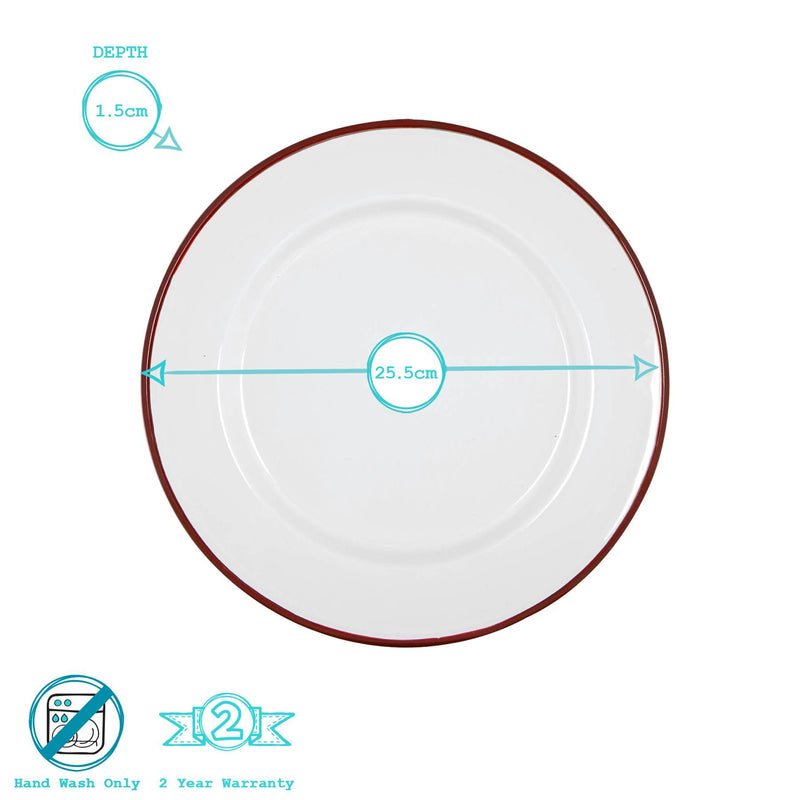 Argon Tableware White Enamel Dinner Plate - 25.5cm - Red