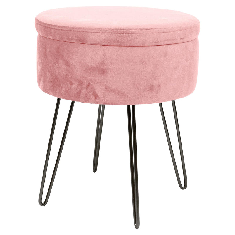 Pink H45 x D36cm Round Velvet Storage Footstool - By Harbour Housewares