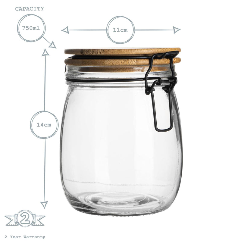 Argon Tableware Airtight Storage Jar with Wooden Lid - Clear Seal - 750ml