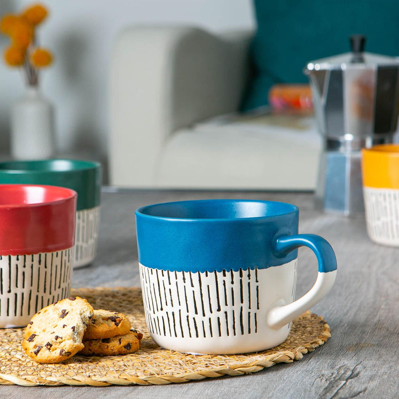 Nicola Spring Ceramic Dipped Dash Coffee Mug - 450ml - Blue