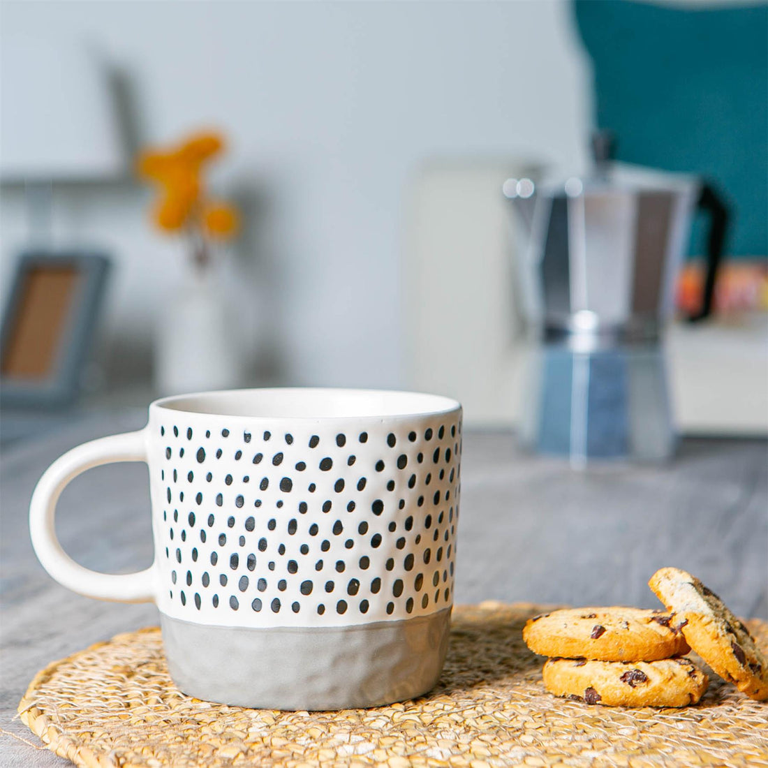 Dipped Stoneware Dots Coffee Mug - 385ml - Grey