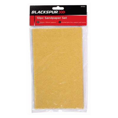 Assorted Grit Sandpaper Sheets - Pack of 10 - By Blackspur