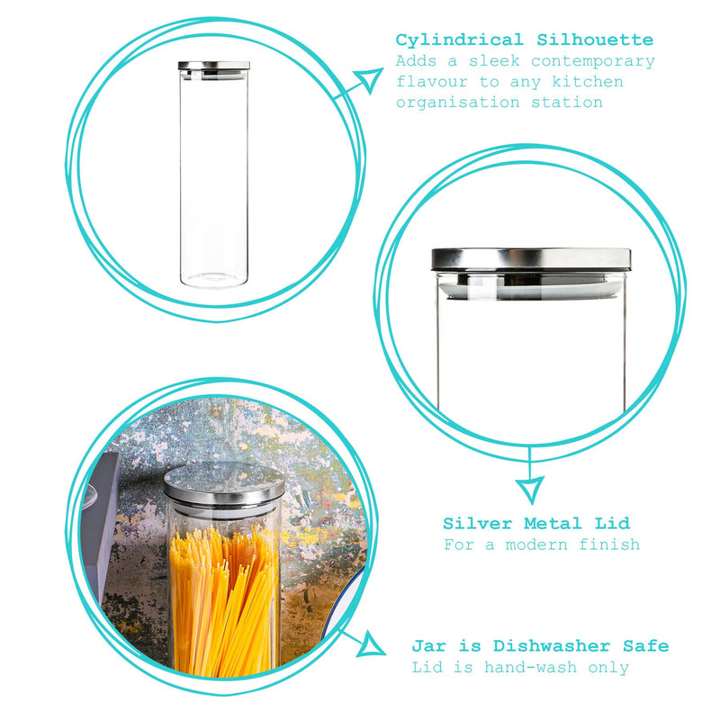 Argon Tableware Glass Storage Jar with Metal Lid - 2 Litre - Silver