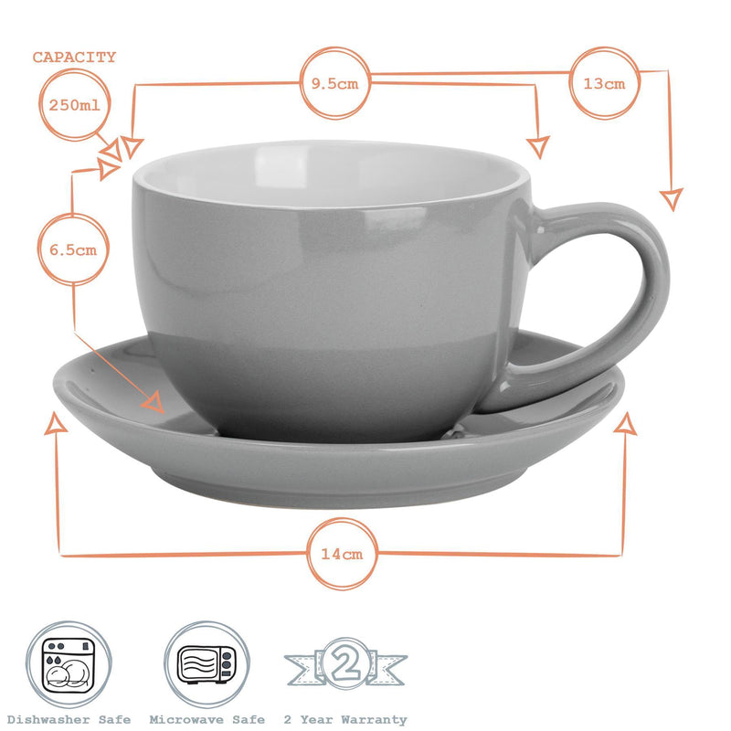 Argon Tableware Coloured Cappuccino Cup - Grey - 250ml Dimensions