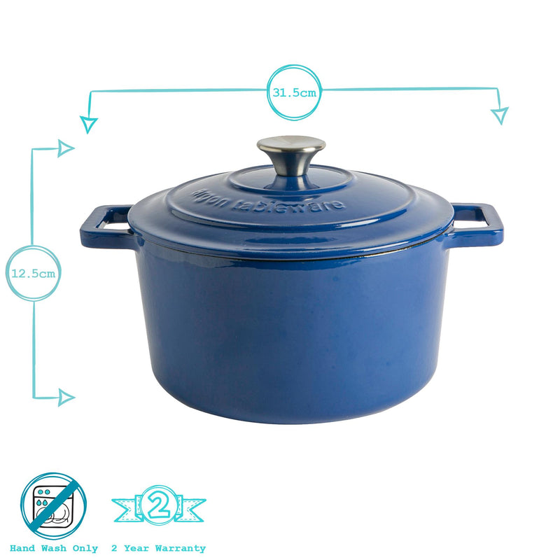 Argon Tableware Cast Iron Casserole Dish - 24cm - Midnight Blue