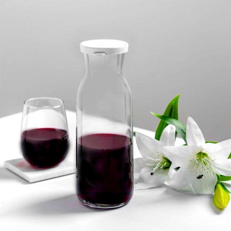 Argon Tableware Brocca Glass Water Carafe with Lid 1.2L Dining Table with Corto Stemless Wine Glass