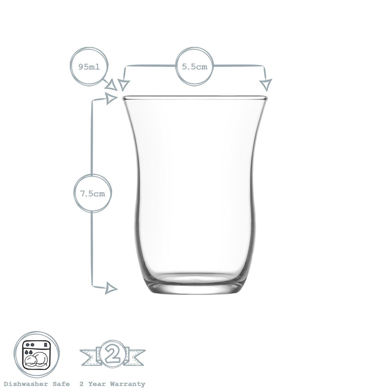LAV 6pc Harman Glass Tea Cup Set - Clear - 95ml