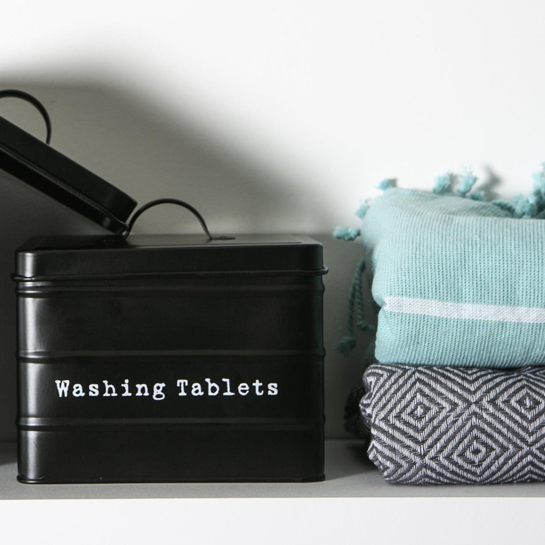 Vintage Metal Washing Tablets Storage Tin - Black