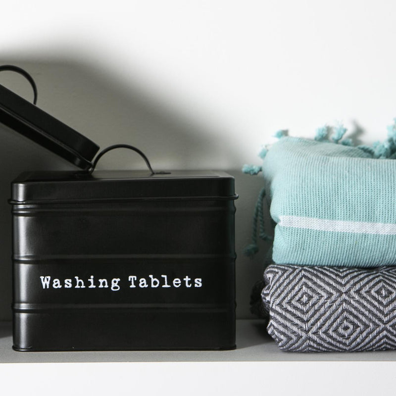 Harbour Housewares Vintage Metal Washing Tablets Storage Tin - Black