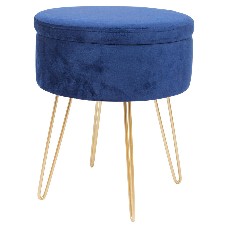 Blue H45 x D36cm Round Velvet Storage Footstool - By Harbour Housewares