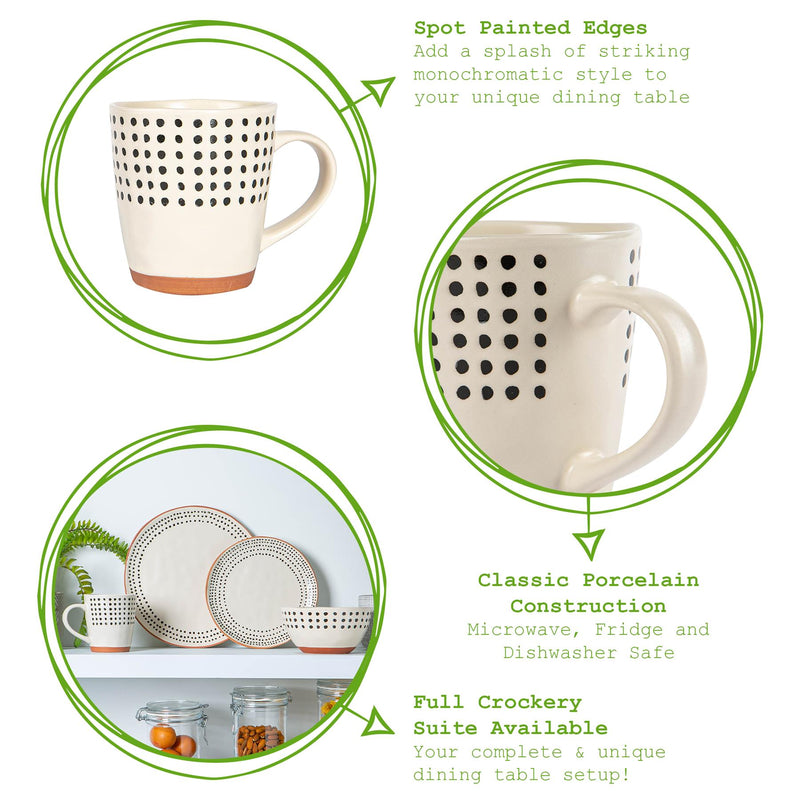Nicola Spring Ceramic Spotted Rim Coffee Mug - 360ml - Monochrome