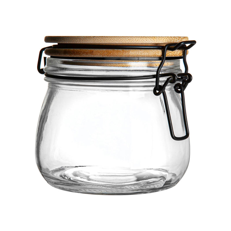 Argon Tableware Airtight Storage Jar with Wooden Lid - Black Seal - 500ml