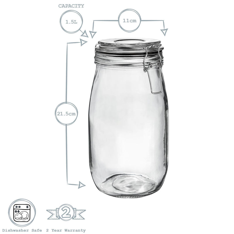 Argon Tableware Glass Storage Jar - 1.5 Litre - Black Seal