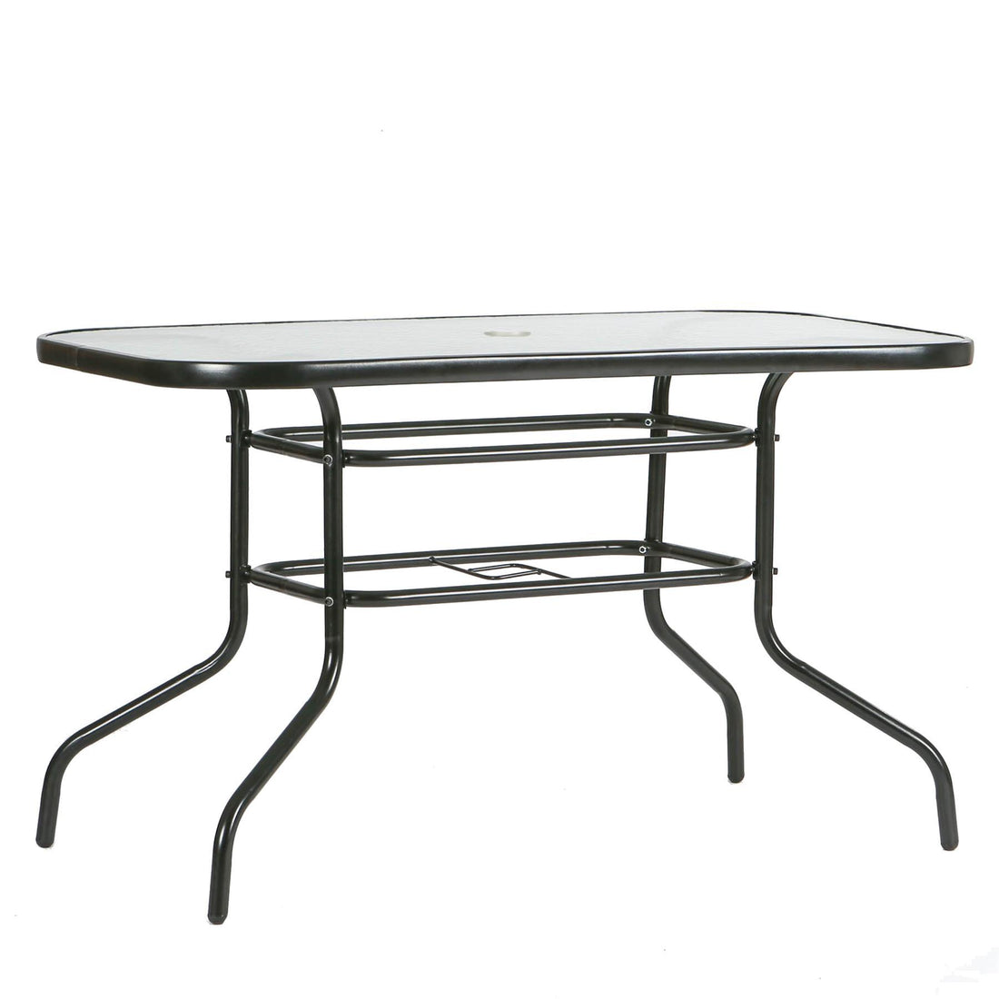 Metal Glass Top Garden Table - 120cm x 70cm - Black