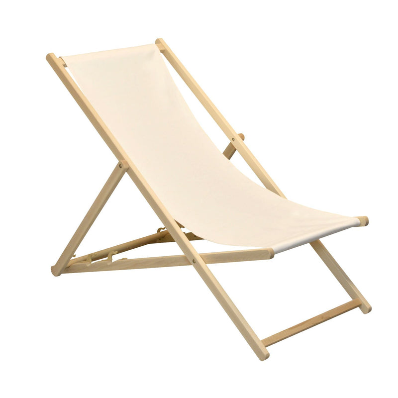 Harbour Housewares Beach Deck Chair - Cream with Beech Wood Frame