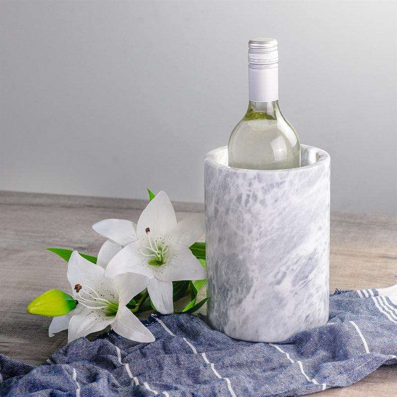 Argon Tableware Marble Wine Bottle Cooler in Grey with Turkish Tea Towel