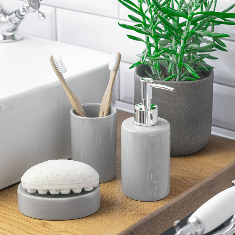 Harbour Housewares Ceramic Bathroom Toothbrush Tumbler - Grey
