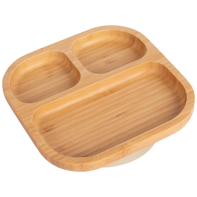 Beige Divided Bamboo Suction Plate - By Tiny Dining