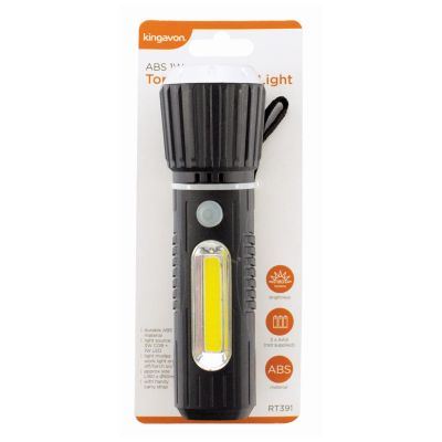 Black 3W + 1W COB Plastic Torch with Work Light