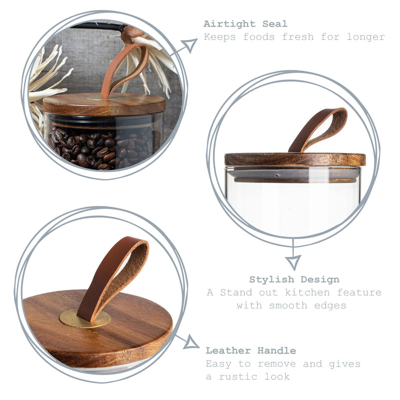 Argon Tableware Airtight Wooden Storage Jar Lid - Leather Loop