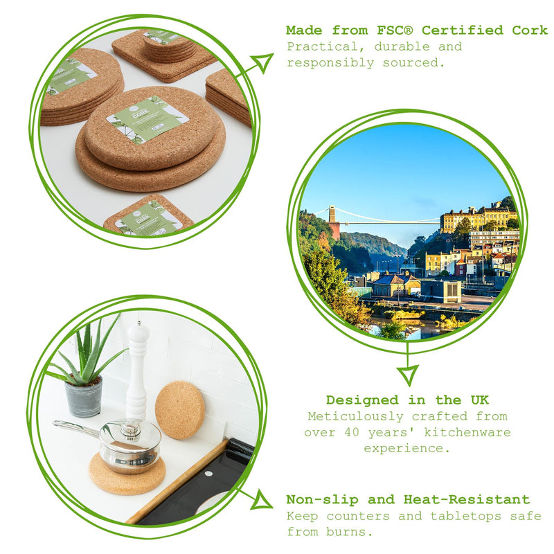 10cm FSC Square Cork Coasters - Brown - Pack of 6 - By T&G