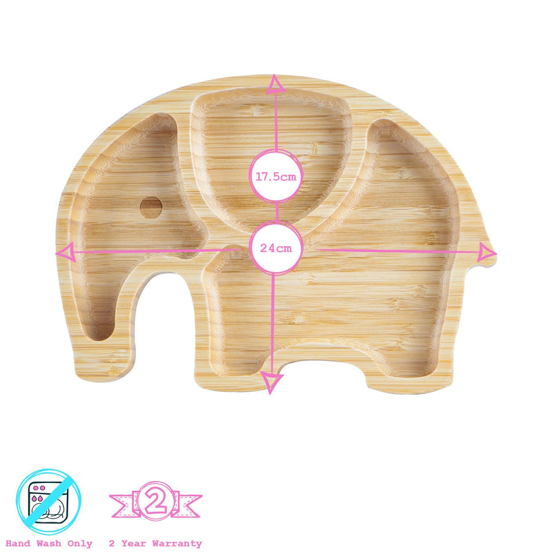 Tiny Dining Children's Bamboo Elephant Plate with Suction Cup - Red