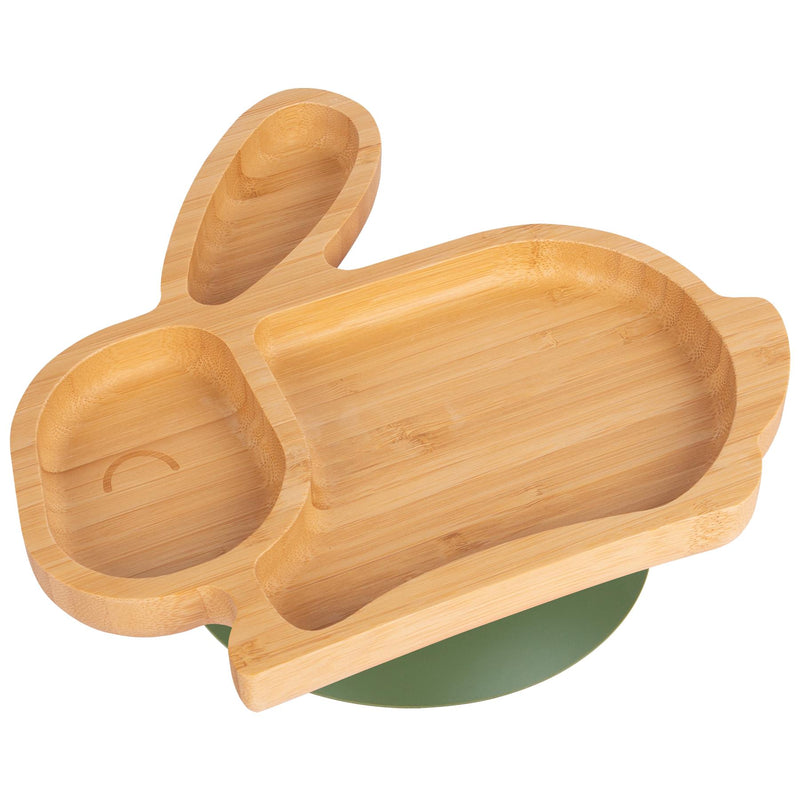 Olive Green Rabbit Bamboo Suction Plate - By Tiny Dining