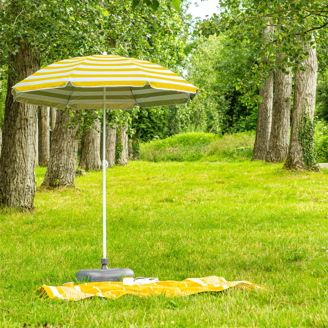 Yellow Stripe 1.8m Metal Beach Parasol