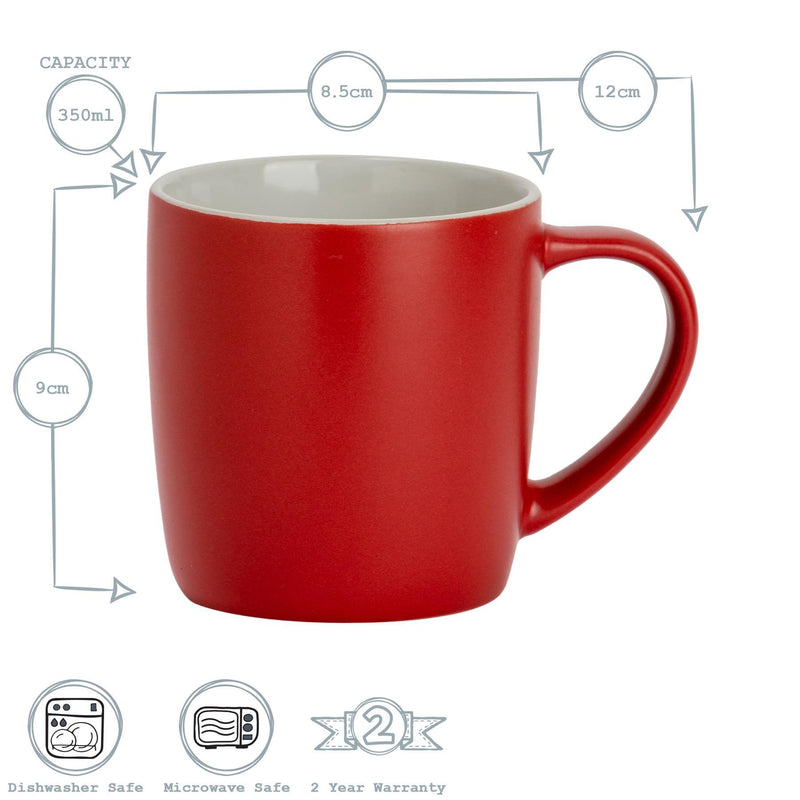 Argon Tableware Contemporary Coffee Mug - Red Matt - 350ml Dimensions