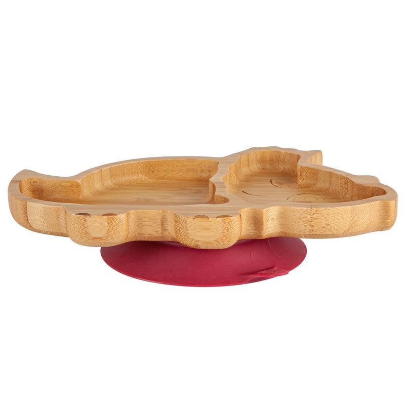 Tiny Dining Children's Bamboo Dinosaur Plate, Bowl and Spoon with Suction Cups - Red