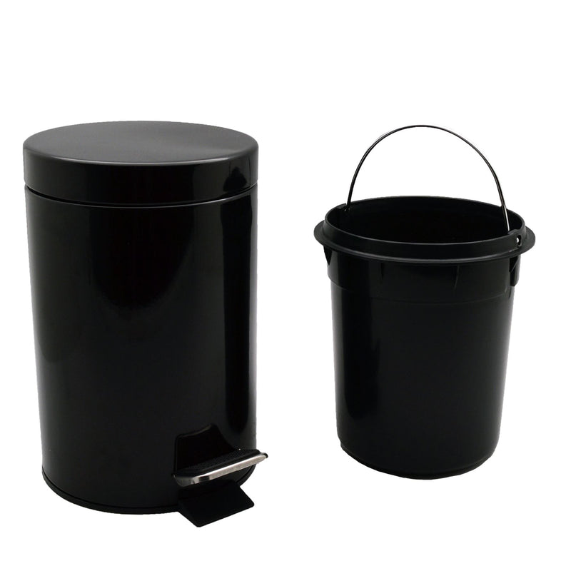 Harbour Housewares Bathroom Pedal Bin With Inner Bucket - Black - 3L