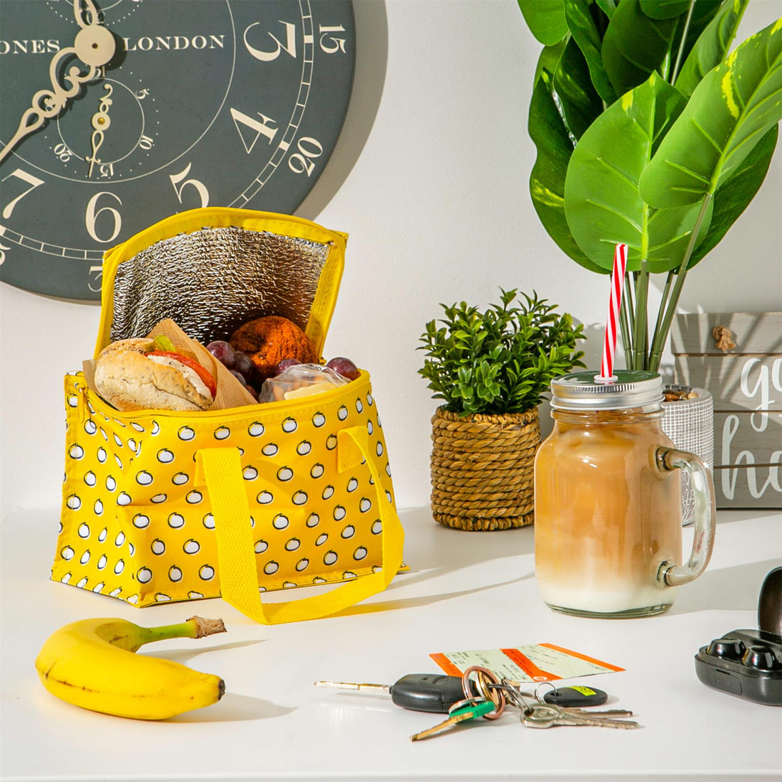 Insulated Lunch Bag - Mustard Polka