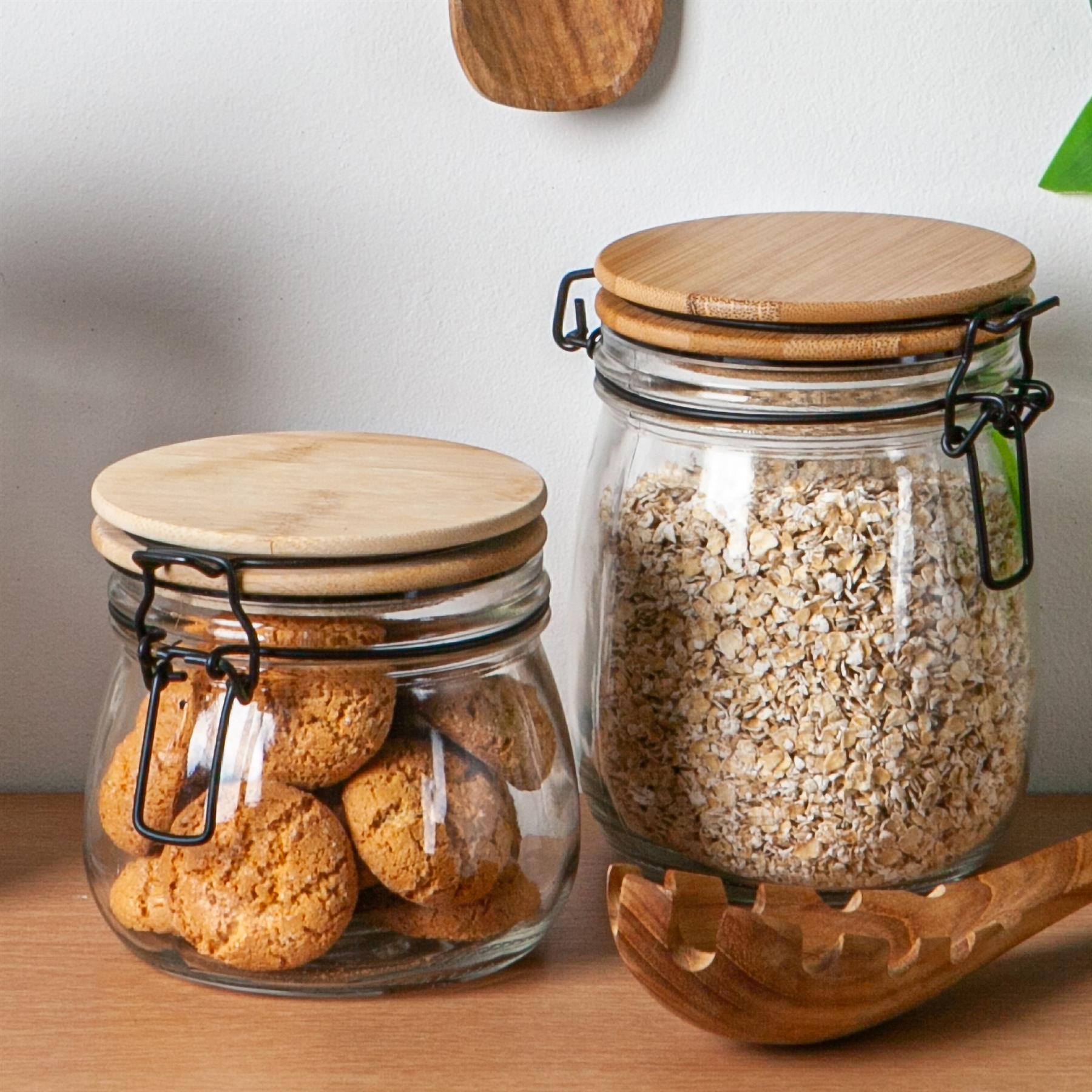 Argon Tableware Airtight Storage Jar with Wooden Lid - Black Seal - 500ml