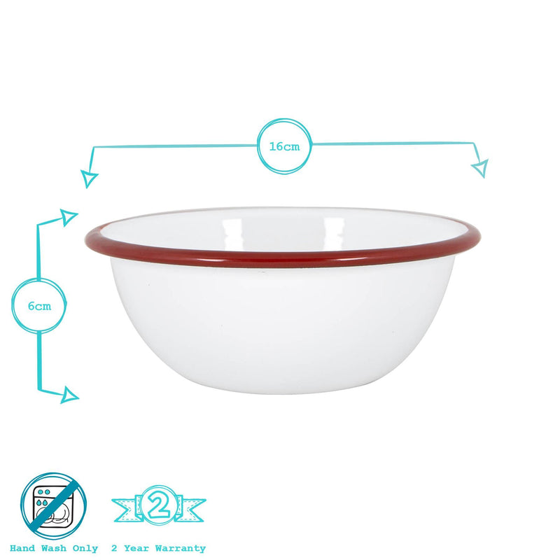 Argon Tableware White Enamel Bowl - 16cm - Red