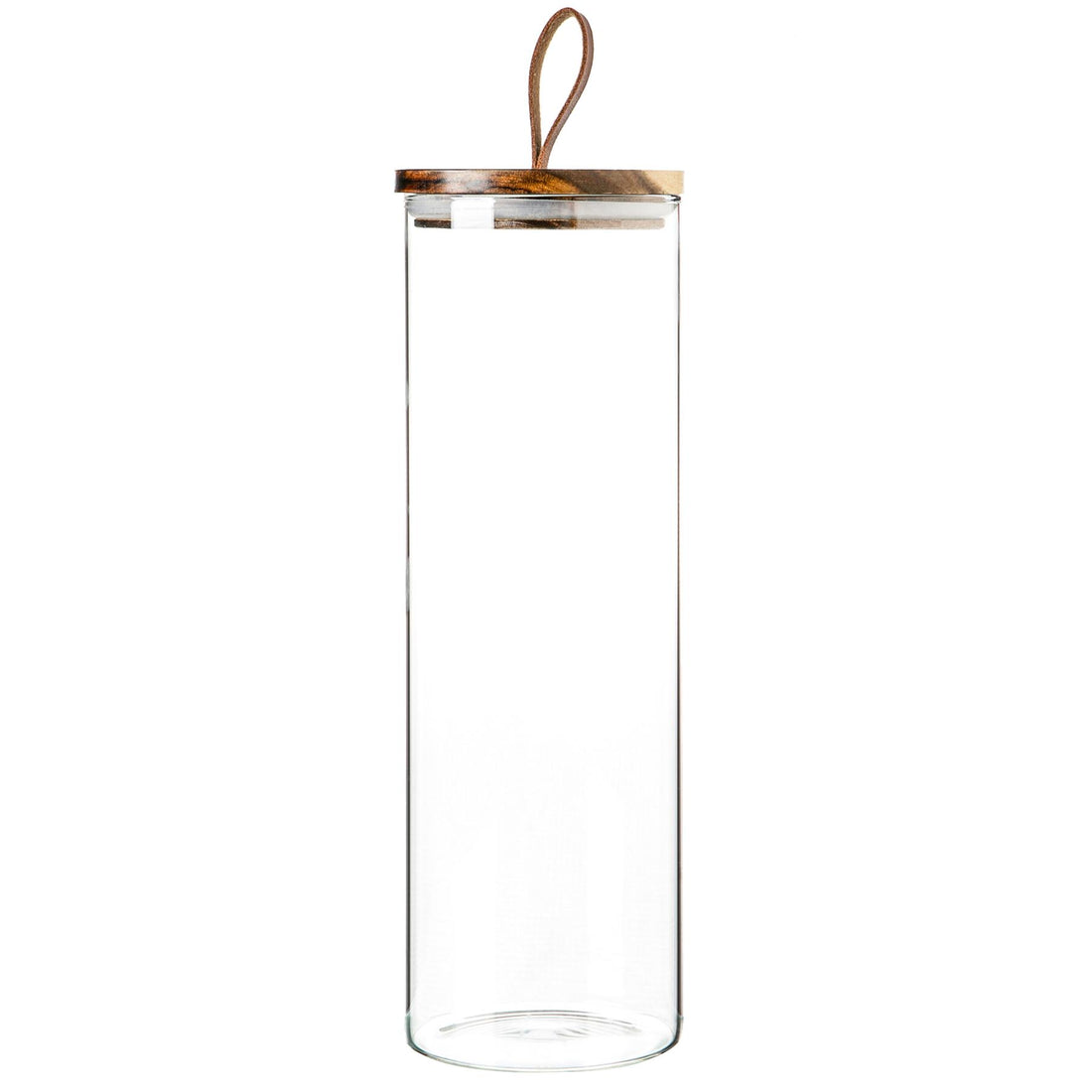 Glass Storage Jar with Wooden Lid - Leather Loop - 2 Litre