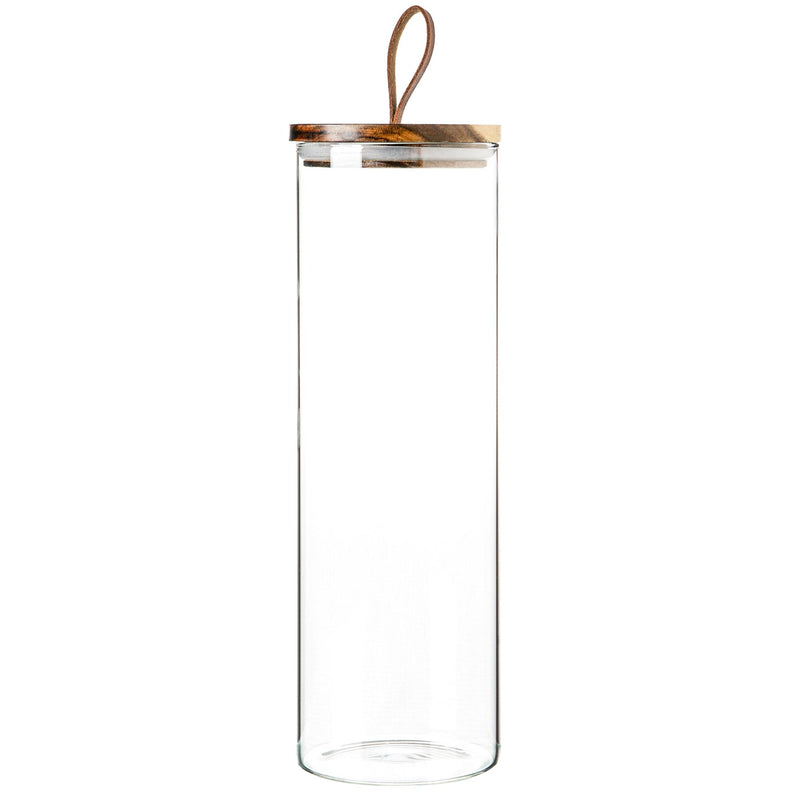 Argon Tableware Glass Storage Jar with Wooden Lid - Leather Loop - 2 Litre