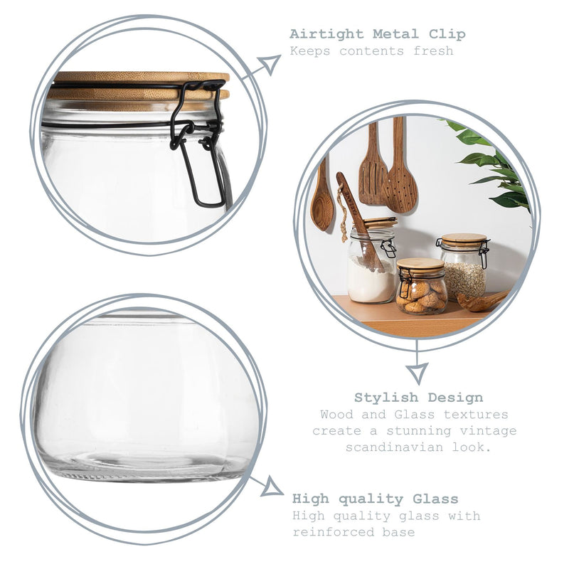 Argon Tableware Airtight Storage Jar with Wooden Lid - Black Seal - 500ml