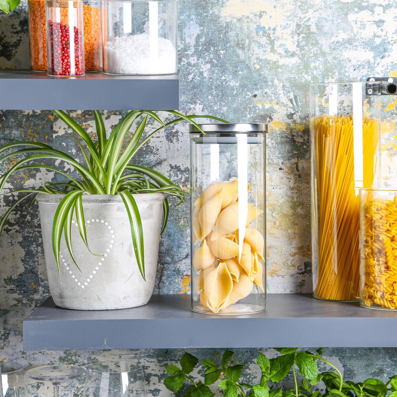 Glass Storage Jar with Metal Lid - 1.5 Litre - Silver