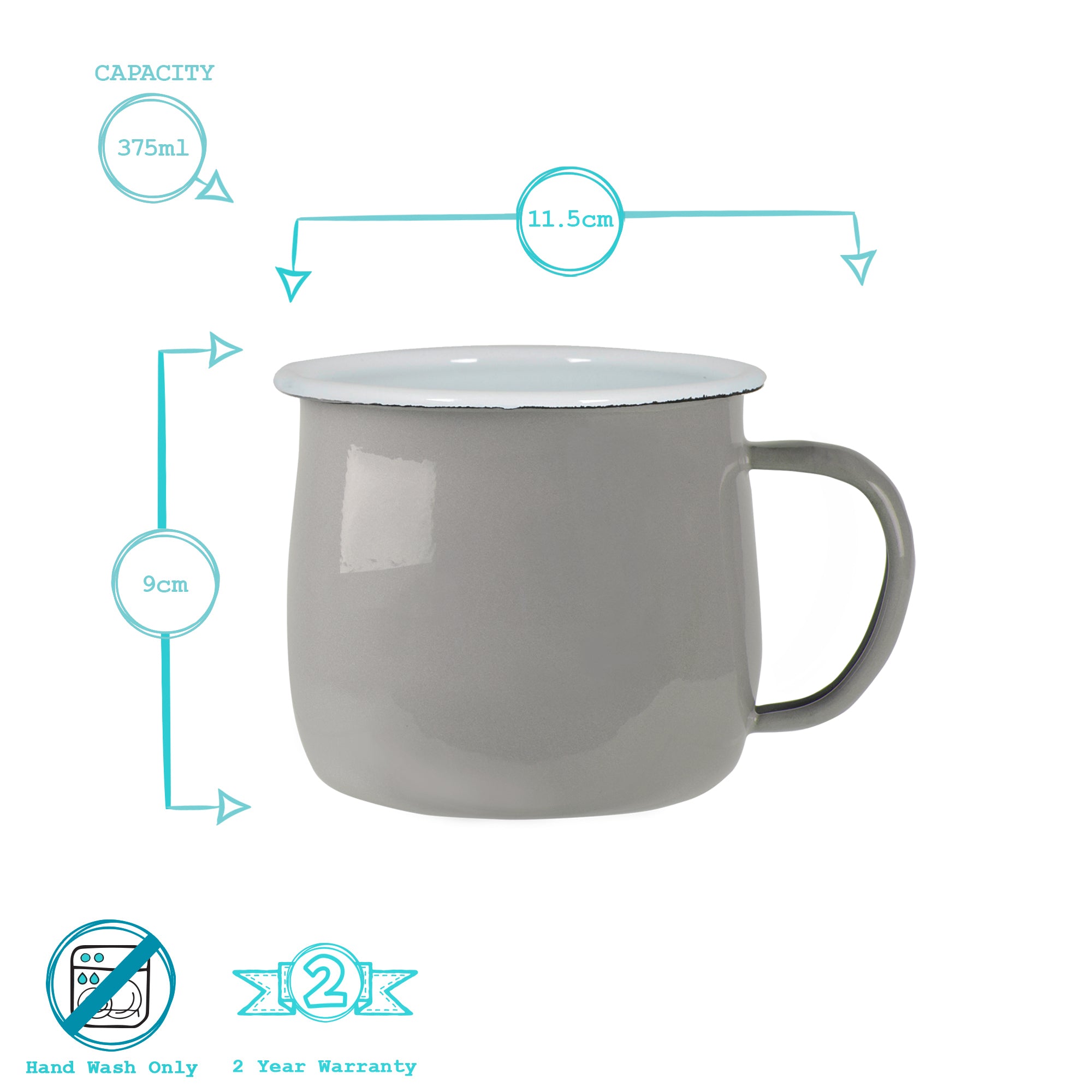 Coloured Enamel Belly Mug - 375ml - Grey