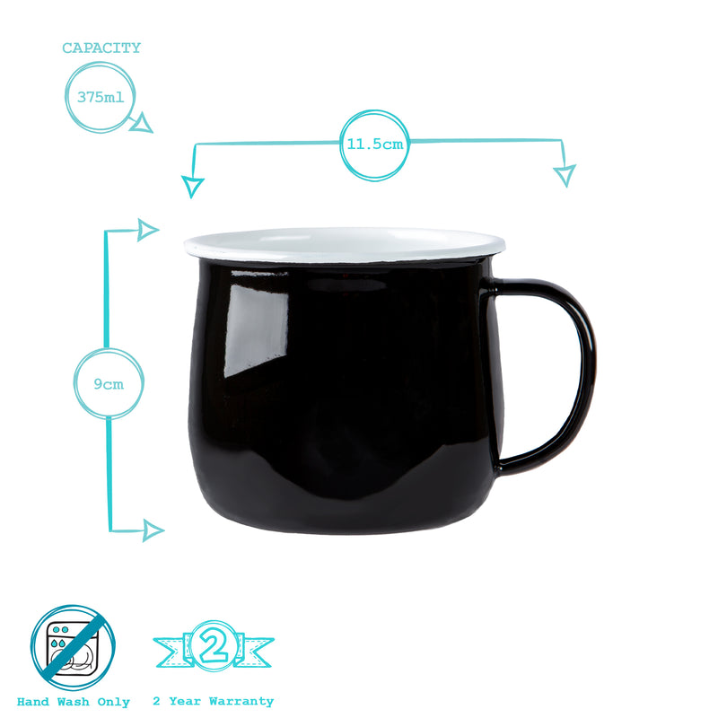 Argon Tableware Coloured Enamel Belly Mug - 375ml - Black