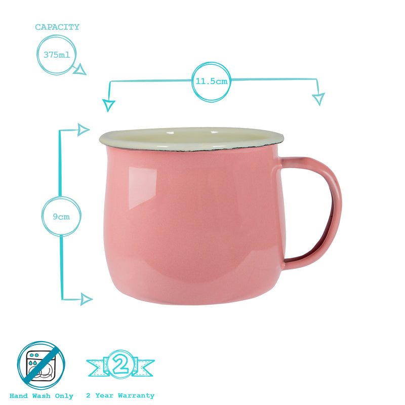 Argon Tableware Coloured Enamel Belly Mug - 375ml - Pink/White