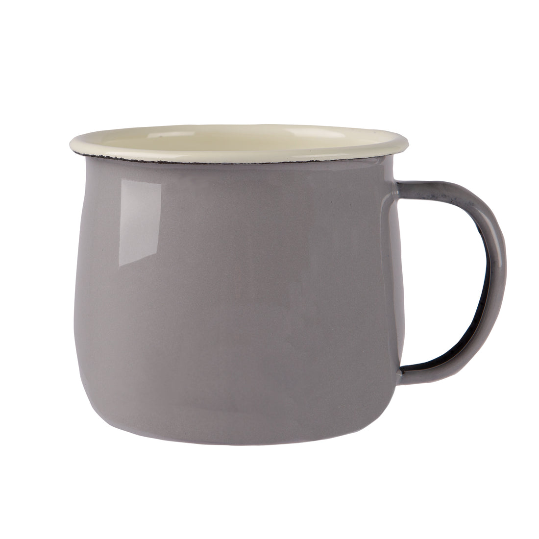 Coloured Enamel Belly Mug - 375ml - Grey/Cream