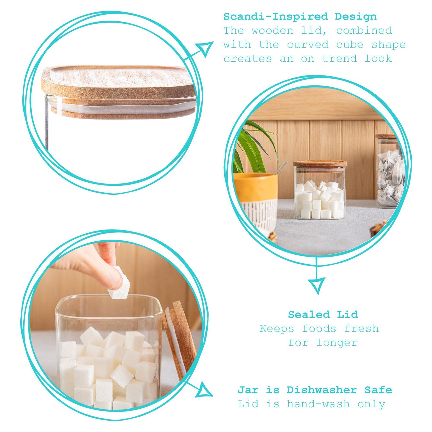 Square Glass Storage Jar with Wooden Lid - 680ml