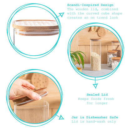 Square Glass Storage Jar with Wooden Lid - 2.2 Litre