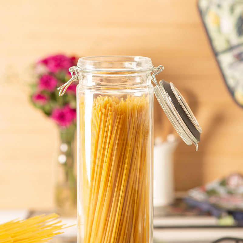 Argon Tableware Glass Spaghetti Jar - 2 Litre - Black Seal