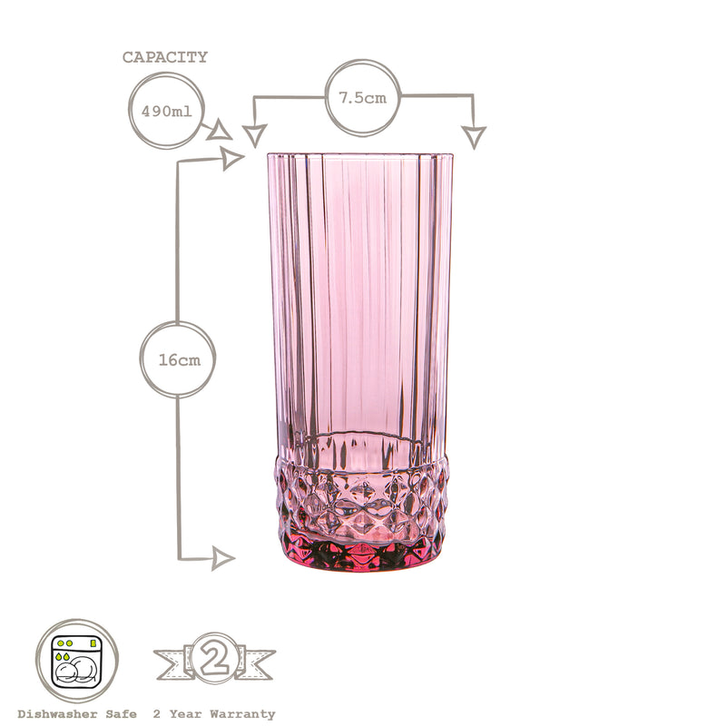 Bormioli Rocco America '20s Highball Glass - 490ml - Lilac Rose