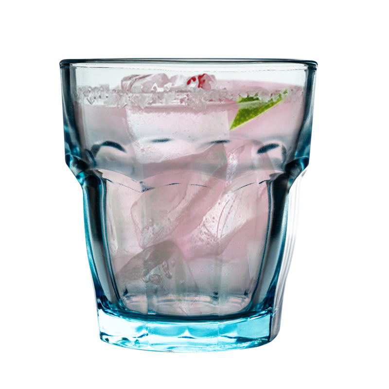 Bormioli Rocco Rock Bar Lounge Stacking Glass Drinking Tumbler, Blue - 270ml