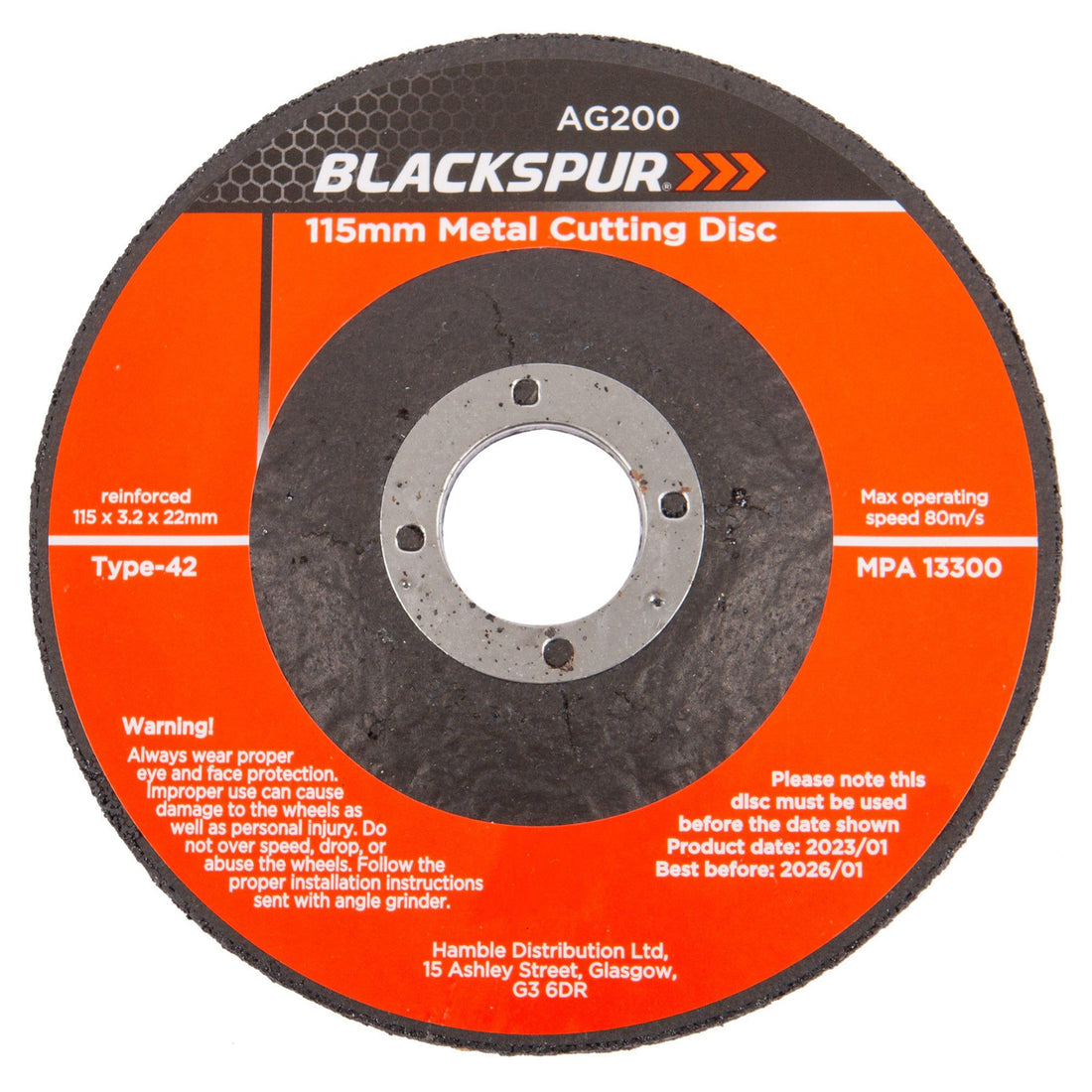 115mm x 3.2mm (4.5&quot;) Metal Cutting Disc - By Blackspur