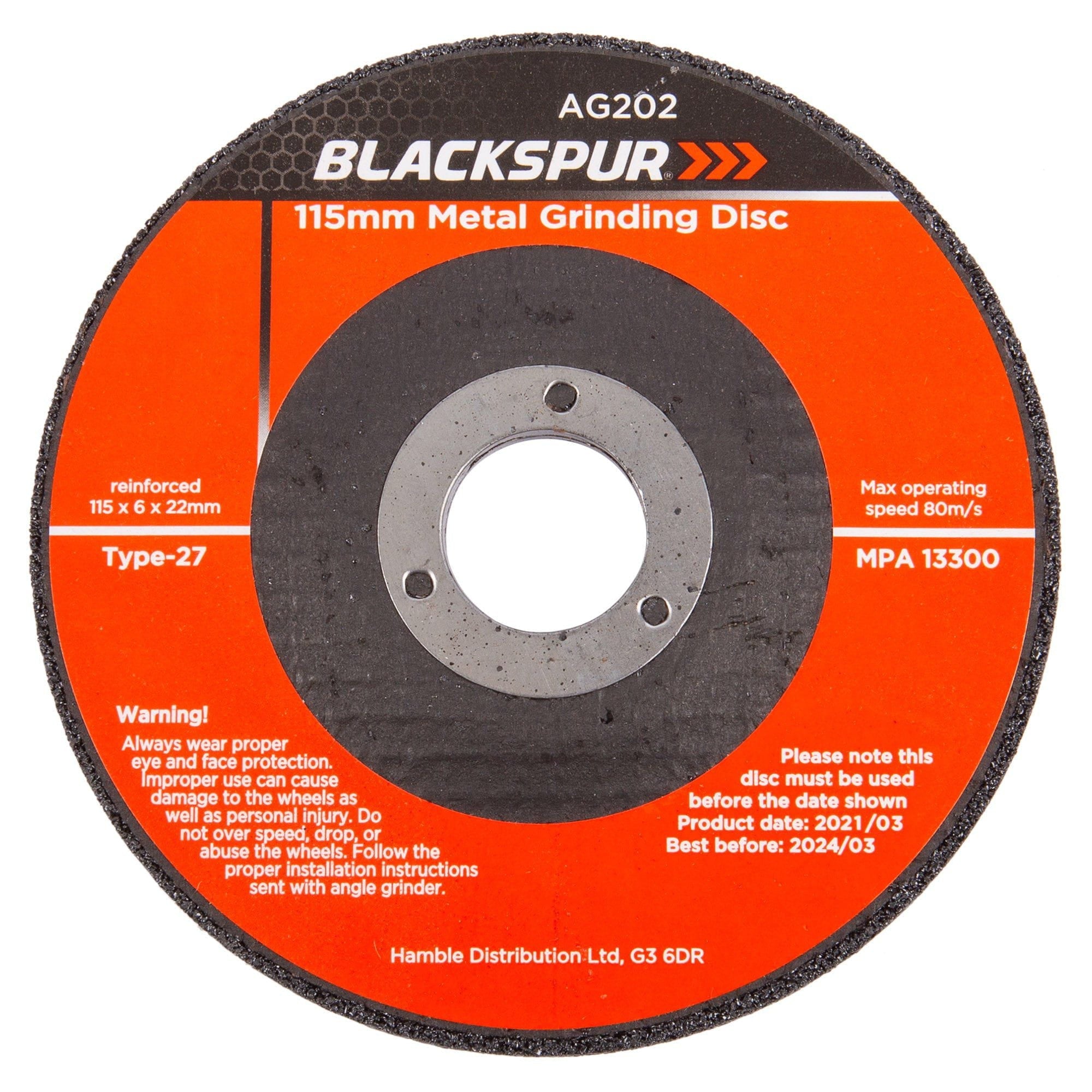 115mm x 6mm (4.5&quot;) Metal Grinding Disc - By Blackspur